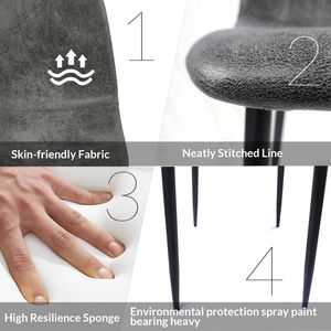 Set di 4 Sedie da Pranzo Moderne con Seduta Imbottita in Morbido Tessuto Scamosciato a Forma di Cucchiaio, Sedia da Cucina Nera - Product Image 6