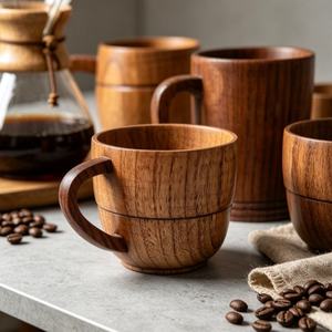 Taza de Madera Hecha a Mano, Diseño Moderno, Ecológica, con Asa, Reutilizable, para Uso en el Hogar y al Aire Libre - Product Image 1