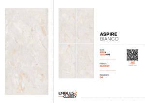 Azulejos de porcelana esmaltada de aspecto lujoso de 2x4 pies, Aspire Bianco, brillantes y elegantes, de 600x1200 mm para sala de estar y dormitorio. - Product Image 2
