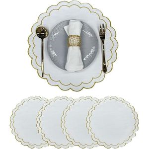 Set di 4 tovagliette in lino e cotone con ricamo floreale a festoni, 38 cm, tessuto con trama in lino naturale, lavabili in lavatrice - Product Image 2