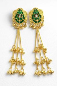 Pendientes Largos de Diseño Étnico Kashmirí con Cristales y Diamantes de Imitación, Geométricos, de Lujo, Tradicionales Indios, para Novias, Bodas y Fiestas - Product Image 2