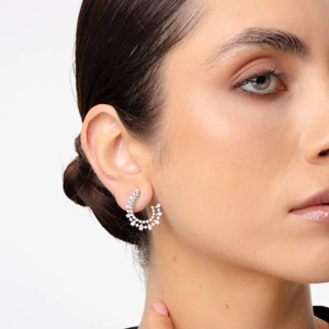 Pendientes de Aro de Plata 925 de Lujo con Diamante de Corte Brillante Redondo para Mujer, Joyería de Boda - Product Image 3