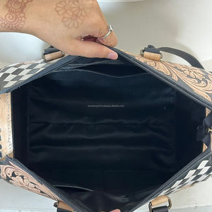 2026 Personalized Stylish Handcrafted Cowhide Leather Speedy Bag Checkered Western Duffel Vintage Travel Handbag for Women - Product Image 6