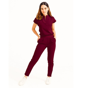 2026 Trendy Women Navy Blue <b>Scrub</b> Set Short Sleeve Top With Pants Cotton Polyester Woven Hospital <b>Uniforms</b> - Product Image 6