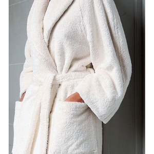 Peignoir en tissu éponge pour femme, long, à manches longues, avec ceinture, doux, 100% coton, style classique, pour l'hiver - Product Image 1