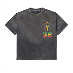 เสื้อยืดคอตตอนเจอร์ซีย์พรีเมียม 240 GSM ล้างสีแบบแอซิดวอช สีดำชาร์โคล พิมพ์โลโก้แบบ DTF ตามสั่ง ทรงโอเวอร์ไซส์ ผ้าหนา - Product Image 1