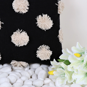 Hand Tufted Texture Boho Black and Ivory Pom Pom Fringe Cushion Cover Handmade Decorative <b>Pillow</b> <b>Case</b> for Sofa Bedroom Living Ro - Product Image 4