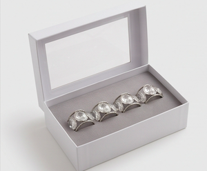 Anneaux de serviette en métal argenté, ovales, avec pierres en cristal et bord torsadé, pour mariage et décoration de table. - Product Image 6