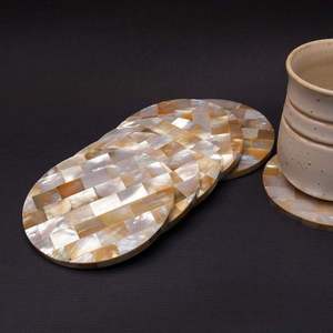High Quality Handmade Mother of Pearl Custom Design Inlay Real Touch Polished Round Tea <b>Plate</b> Saucer Coffee Coasters - Product Image 2