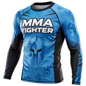Camiseta de compresión de manga larga para luchador de MMA, diseño de sublimación de manga completa, secado rápido, morado, rojo, negro. - Product Image 3