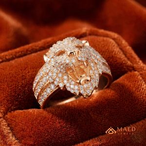 Anillo de Cabeza de Tigre con Diamantes Moissanite en Tono Oro Rosa para Hombre, Anillo de Diamantes de Lujo Estilo Hip Hop - Product Image 5