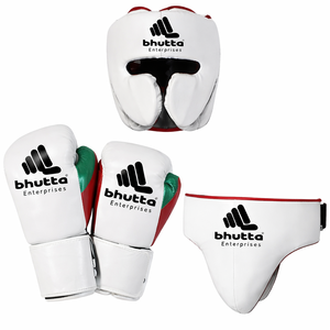 ชุดอุปกรณ์มวยอาชีพ ถุงมือหนังแท้ปักโลโก้ได้  พร้อมอุปกรณ์ป้องกันศีรษะและอุปกรณ์ป้องกันขาหนีบ สำหรับนักมวยฝึกซ้อมและการแข่งขัน - Product Image 2