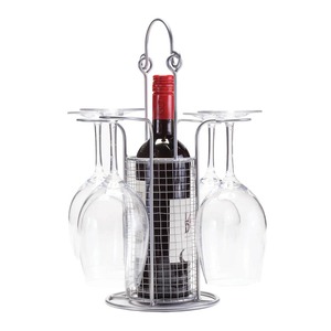 Porta Botellas de Vino Decorativo de Metal con Soporte Integrado para 4 Copas y Asa de Transporte - Product Image 4