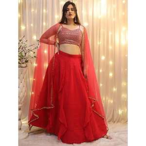 Beautiful <b>Red</b> Georgette Wedding Wear <b>Lehenga</b> Choli With Dupatta - Product Image 6