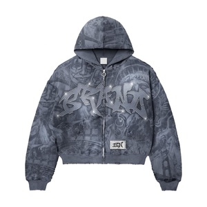 OEM <b>Gothic</b> <b>Hoodie</b> All Over Graphic Print Cropped Full Zip Applique Letter Boxy Fit Streetwear Bulk Custom Men <b>Hoodie</b> USA Style - Product Image 2