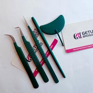 Pinzas para Pestañas GETUP BROSONS IMPEX 90, Curvas/Rectas, Recubrimiento en Polvo Verde Plateado, Acero Inoxidable Duradero Antimagnético - Product Image 4