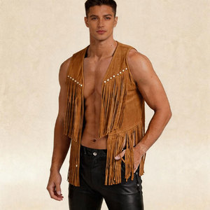 <b>Mens</b> Leather Cowboy Fringe Vest Western Sleeveless <b>Jacket</b> <b>Suede</b> Tassel Rodeo Biker Festival Supplier Premium OEM Apparel - Product Image 5