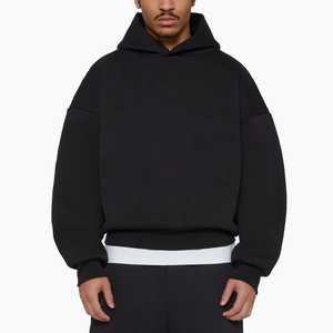 <b>Men's</b> Oversized Hooded Sweatshirt Solid <b>Black</b> Cotton French Terry Minimalist Style Autumn Wear - Product Image 5