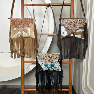 2025 concepteur de luxe repoussé à la main en cuir frange sac à bandoulière pour femmes grande capacité peau de vache fermeture éclair épaule sac à main sacs à main - Product Image 4