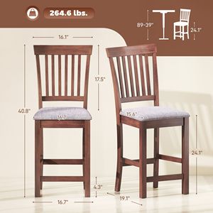 Set of 2 Counter Height Bar <b>Stools</b> with Padded Seat <b>High</b> <b>Back</b> Kitchen Chairs in Gray and Dark Brown for Dining Room - Product Image 3