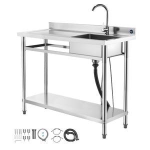 Lavello Commerciale Monoblocco Autoportante in Acciaio Inossidabile con Rubinetto per Cucina, Lavello Utilitario con Vasca Sinistra per Banco da Lavoro - Product Image 1