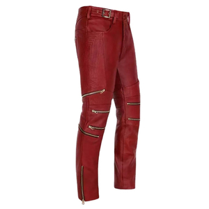 Pantalones Casuales de Cuero Personalizados de Alta Calidad con Logotipo Personalizado para Hombre, Color Rojo Cereza, Cuero Genuino de la Mejor Calidad, MOQ Bajo - Product Image 3