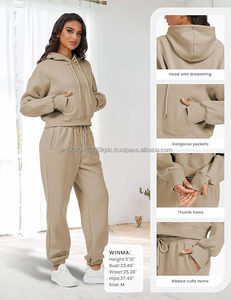 Ensemble de sweat-shirt et de jogging en coton pour femmes Hip-Hop Streetwear Pantalon à capuche avec pantalon de survêtement évasé - Product Image 5