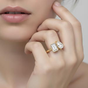 Современное кольцо «Ту-э-Му» с полным ободком, изумрудом и круглыми выращенными бриллиантами, 14-каратное золото, два камня, на заказ, для женщин, сертификат IGI - Product Image 3