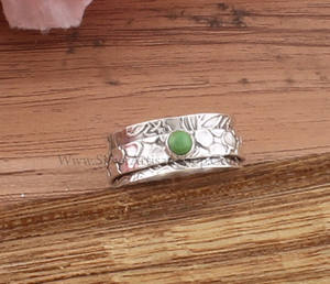 Anillo Giratorio Antiestrés de Plata de Ley 925 con Jade Verde Natural, Joyería de Meditación Boho Unisex, Venta al por Mayor - Product Image 3