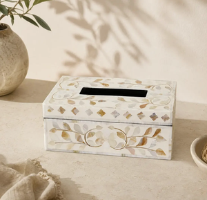 Cubierta para Caja de Pañuelos con Incrustaciones de Madreperla, Rectangular, Estilo Mediterráneo, Decoración para Mesa del Hogar - Product Image 1