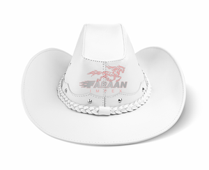Sombrero de Vaquero de Cuero Blanco Personalizado, Sombrero de Vaquera de Ala Ancha Estilo Western con Banda Trenzada, Venta al por Mayor - Product Image 2