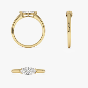 Bague de fiançailles en or jaune avec diamant de laboratoire de 1,10 carat, taille marquise, clarté, bande de diamants, style classique de luxe pour femme - Product Image 2