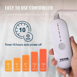 Surmatelas chauffant électrique en polaire corail blanc King Size 78 x 80, 1 à 5 réglages de chaleur, arrêt automatique après 10 heures, lavable en machine - Product Image 5