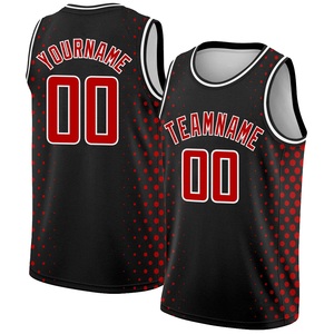 Camiseta de Baloncesto Negra y Roja de Alta Calidad, Logotipo Personalizado, Uniforme de Equipo, Ropa Deportiva Sublimada, Fabricante OEM ODM, Venta al Por Mayor - Product Image 1