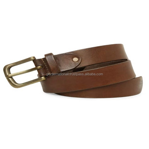 Gran oferta, cinturón informal de cuero marrón de grano completo de una sola capa para hombre con cambio de hebilla de botón a presión, cinturón de jeans para hombre - Product Image 6