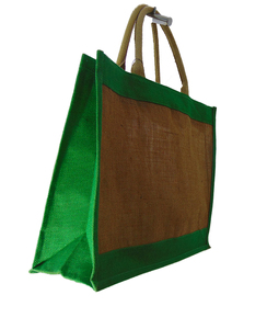 Sac fourre-tout en jute brodé d'étoiles Lowellcraft.com avec bordure verte, style bohème, fermeture ouverte, doublure Delhi - Product Image 5