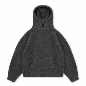 Luxury Knit Hoodie Oversized Fit Hand <b>Brushed</b> Fuzzy Wool Blend Premium Custom Logo OEM Manufacturer - Product Image 1