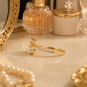Bague Bypass en Diamant Cultivé en Laboratoire Rond en Or Jaune 10K |   Bague de fiançailles en diamant VVS à sertissage ouvert |   Bijoux élégants pour femmes - Product Image 4