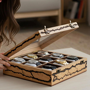 Caja de Almacenamiento de Relojes de Madera de Lujo para Coleccionistas, Caja de Presentación de Relojes de Madera con Logotipo Personalizado por AYAANS - Product Image 4