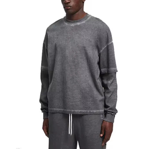 เสื้อยืดคอกลมเรียบง่ายแบบกำหนดเอง กำลังฮิต 2 in 1 แขนยาวสองชั้น เสื้อยืดแขนสองชั้นสำหรับผู้ชาย - Product Image 5