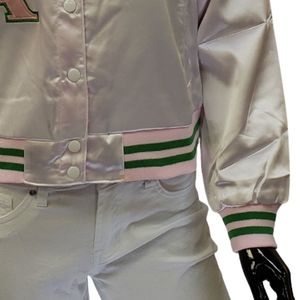 Chaqueta de Satén Blanca para Mujer, Estilo Universitario Bordado, Prenda Exterior de Moda, Chaqueta Informal con Botones al Frente, Ligera y Elegante para Uso Diario - Product Image 2