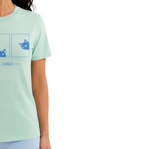 เสื้อยืดลำลองผู้หญิงสีเขียวมิ้นท์พิมพ์ลายกราฟิกแมว พร้อมโลโก้สั่งทำ แขนสั้น คอกลม แฟชั่นทันสมัย - Product Image 4