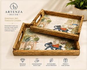 Luxury Printed <b>Decorative</b> Tray Set Gold Foil <b>Edge</b> Wooden Serving Platter Rectangle <b>Decorative</b> Tray for Party Wedding - Product Image 3