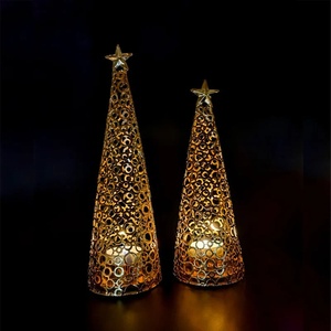 Golden Finish Cone Christmas <b>Tree</b> Candle Holders Hollow Metal Design With <b>Star</b> Topper <b>For</b> Holiday Table Decor & Winter Gifting - Product Image 6