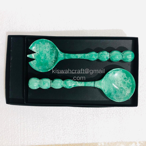 Best Quality Modern Design Acrylic/Resin Beaded Long Handle Green Pattern <b>Salad</b> Servers <b>Salad</b> <b>Tools</b> Dishwasher Safe Customizable - Product Image 2