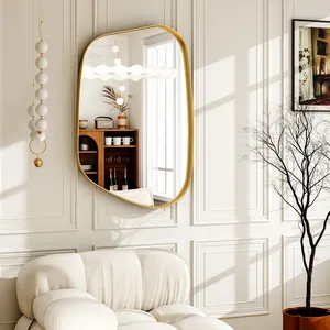 Irregular Shape Bamboo Wooden Wall Mirror Mid Century Modern Home Decor Living Room Nature Theme Accent Mirror Single Piece - Product Image 5