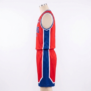 Ensemble d'uniformes de basketball personnalisés, rayé rouge et bleu, sublimé, 100% polyester, maillot respirant en mesh pour adultes, unisexe, taille standard - Product Image 2