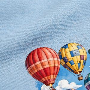 NEXTEX T-shirt unisexe à col rond en jersey de coton doux bleu clair, motif montgolfière, décontracté - Product Image 6
