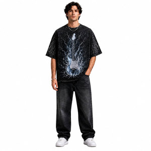 T-shirt à manches courtes pour homme, imprimé éclair, col rond, coupe oversize, style streetwear, en coton, motif design - Product Image 5