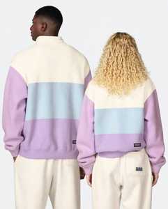 <b>Women's</b> Pastel Solid Color Blocked Hooded Quarter Zip <b>Fleece</b> Sweatshirt Pullover Long Sleeve 300g Hip Length - Product Image 4